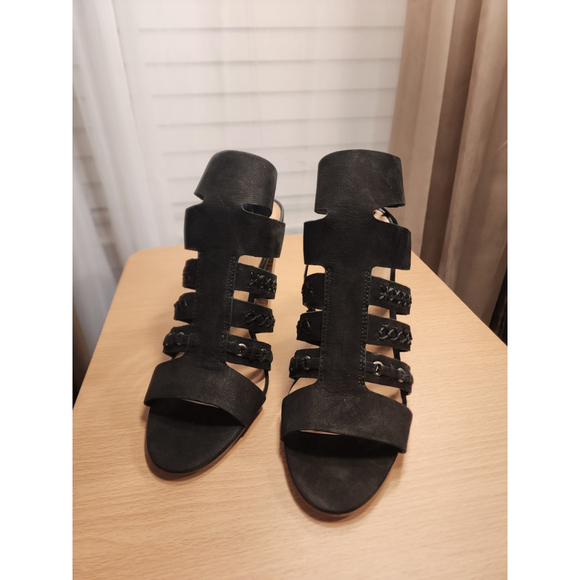 Lucky Brand Suede LEATHER Embroidered Block Heel Sandal Booties sz 9.5 M BLACK - Picture 6 of 14